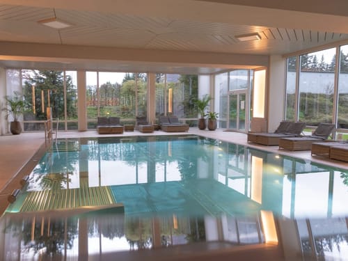 Schwimmbad mit mehreren Liegestühlen