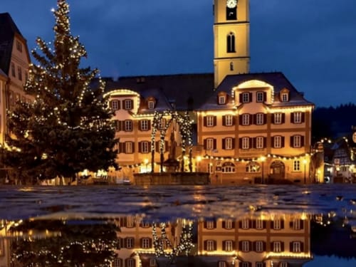 Bad Mergentheim am Abend mit Tannenbaum