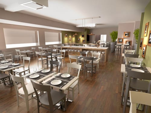 Hotelbistro mit verschiedenen Tischgruppen