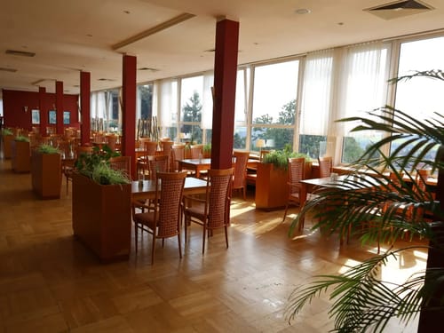 Frühstücksraum mit mehreren Tischen und Stühlen