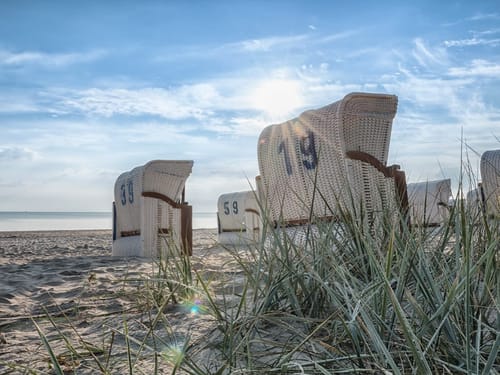 Mehrere Strandkörbe am Strand