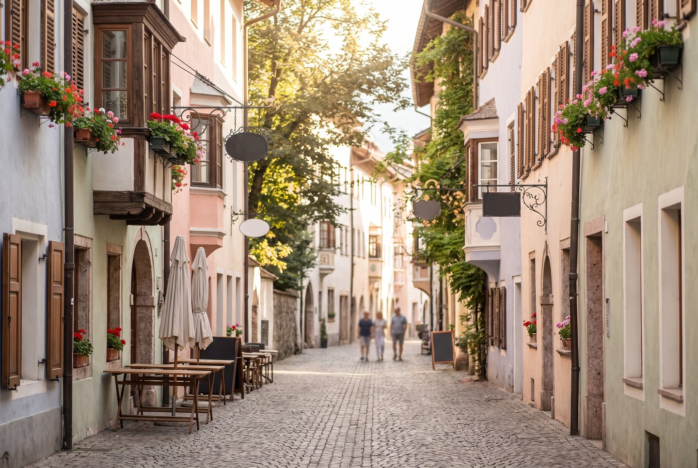 Historische Altstadt von Kitzbühel Historische Altstadtgasse mit mittelalterlichen Bürgerhäusern im Sommer