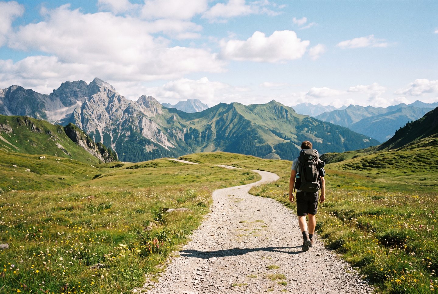Wandern auf Hahnenkamm und Kitzbüheler Horn Wanderweg mit Panoramablick über die Tiroler Alpen im Sommer bei Kitzbühel