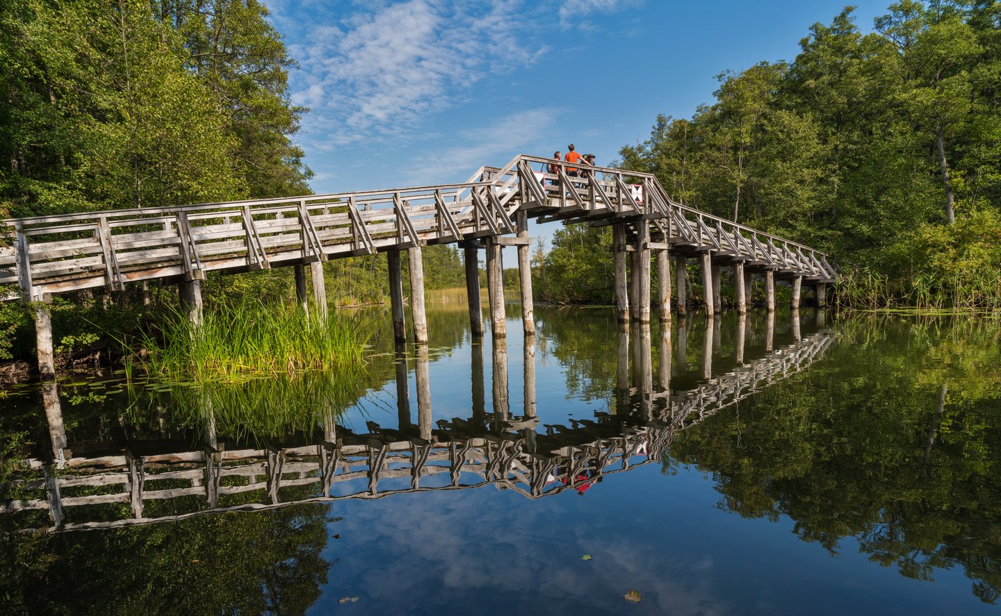 Brücke in Waren an der Müritz mit Blick auf die Seenlandschaft