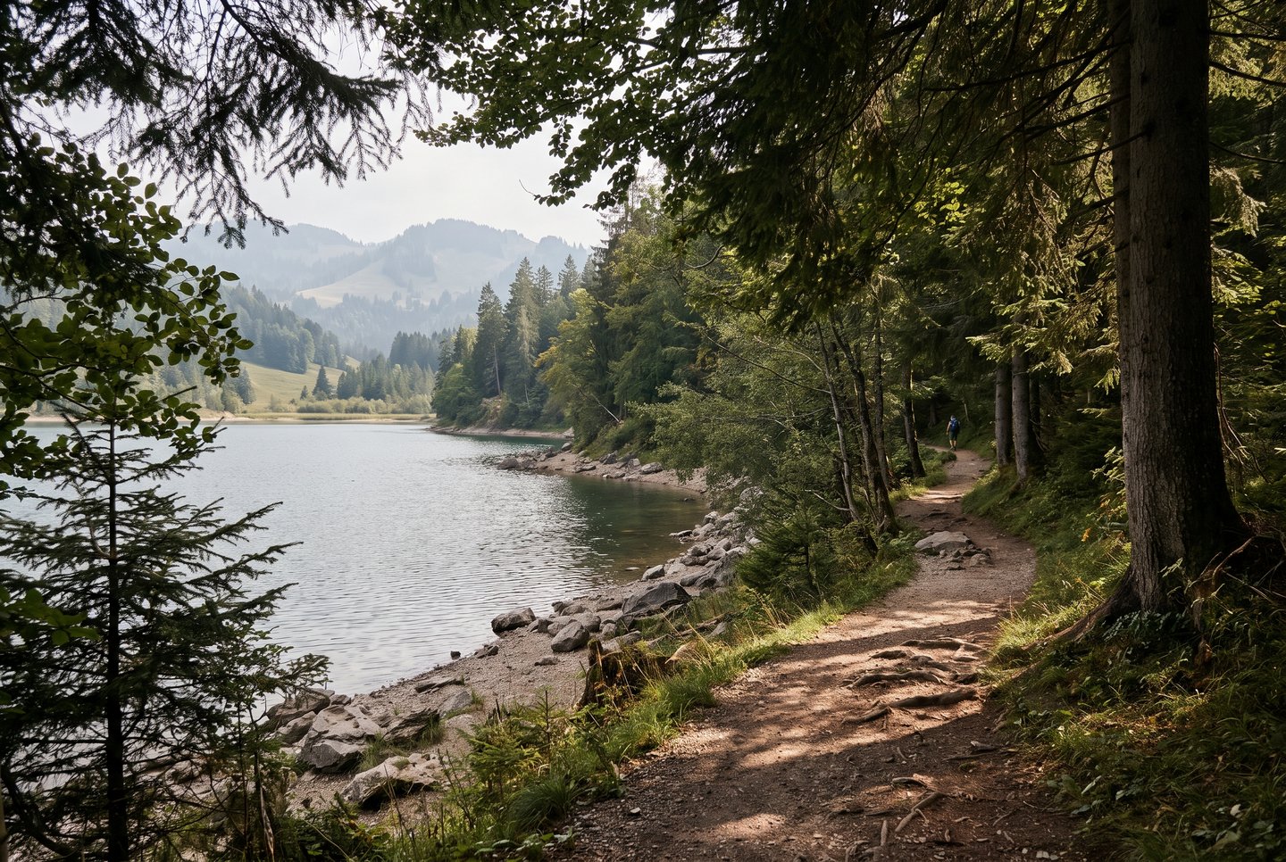 Grüntensee-Runde bei Wertach Der Grüntensee bei Wertach im Allgäu, umgeben von Wald und Wiesen entlang der Route