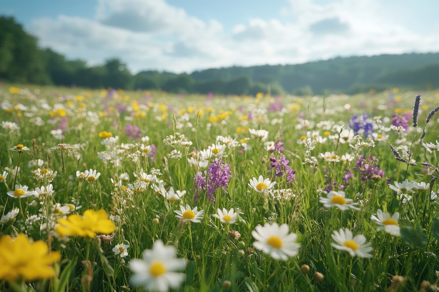 Wellnessurlaub im Frühling auf einer Blumenwiese