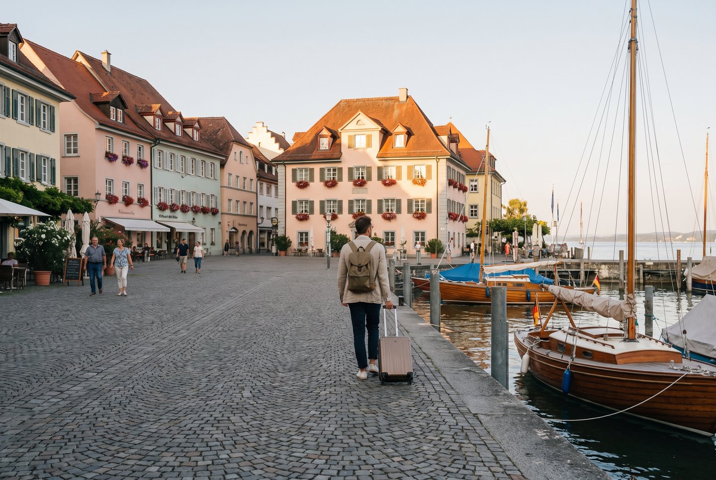 Ortswechsel als neuropsychologisches Werkzeug Hafenpromenade in Lindau am Bodensee als Sinnbild für einen befreienden Ortswechsel